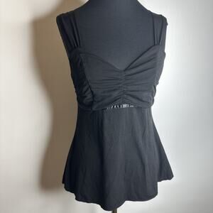 Y2K BCX Black Babydoll Tank Top LG Sweetheart Satin Ruched Grunge Gothic Witchy